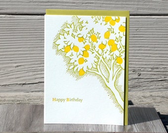 Lemon Tree Letterpress Happy Birthday Card