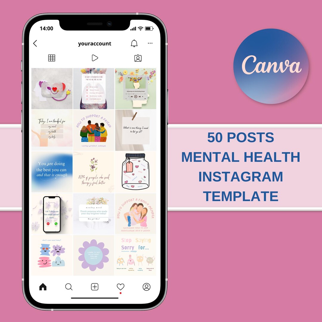 Mental Health Instagram Template Self-care & Wellness Canva Templates ...