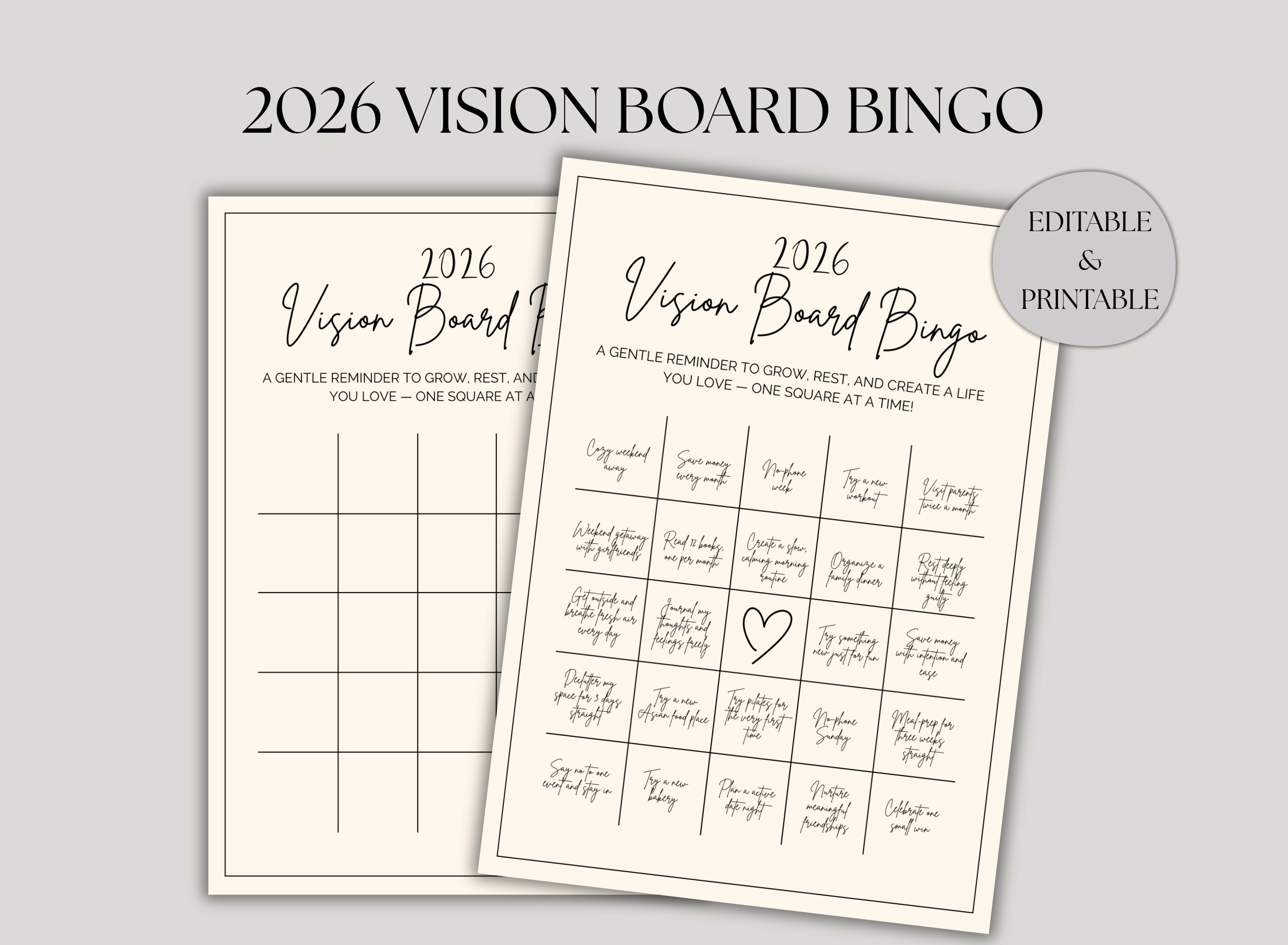 2026 Vision Board Bingo Digital Vision Board Printable Vision Board New ...