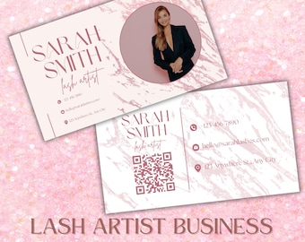 Lash Artist Business Card Template: Elegant Pink Marble (Canva Editable)