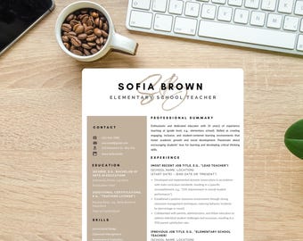 Teacher Resume Template: Editable CV, Cover Letter (Canva Digital Download)