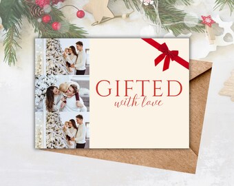 Plantilla de tarjeta de regalo navideña con fotografía, diseño minimalista (editable en lienzo)