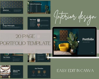 Art Deco Interior Design Portfolio Template, Minimalist Canva CV (Digital Product)