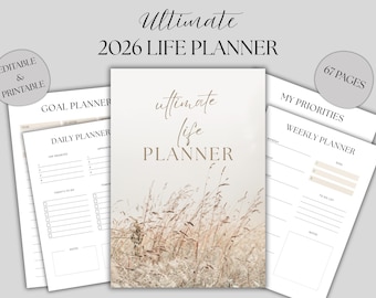 Planner di vita definitivo 2026, pianificatore di obiettivi tutto in uno, budget, abitudini e monitoraggio del benessere, pianificatore digitale PDF, pianificatore di vita digitale