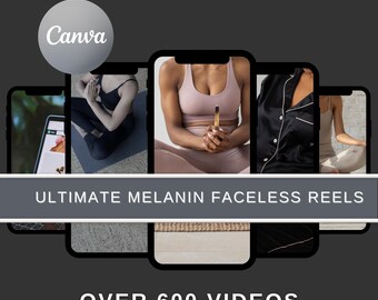 Modelos de vídeo para conteúdo de mídia social com tema de melanina no Canva. Vídeos de luxo sem rosto para melanina no Instagram e TikTok.
