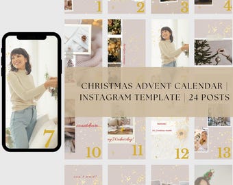Beige & Gold Christmas Advent Calendar Instagram Template (Digital Download)