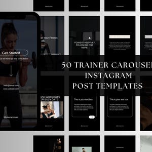 Dark Fitness Trainer Instagram Post Carousel Template, Personal Trainer, Yoga Trainer, Pilates Trainer, Aesthetic IG Story