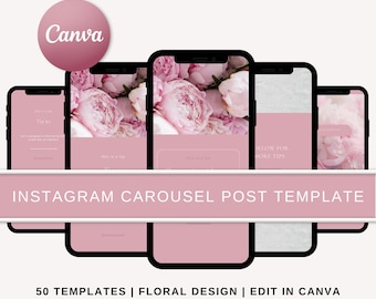 Floral Instagram Carousel Template Pink Peony Design Editable Floral Post for Canva Florist Marketing Kit Girly Pink IG Templates