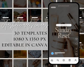 Faceless Instagram Reels Covers - 30 Editable Aesthetic Templates for Canva Dark Edition