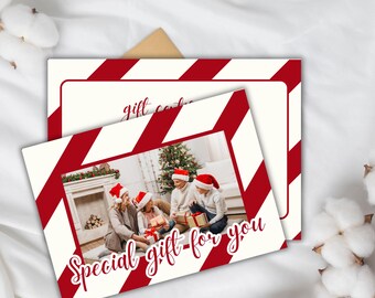 Plantilla de tarjeta de regalo con fotografía navideña: Diseño editable para Canva (Descarga digital)
