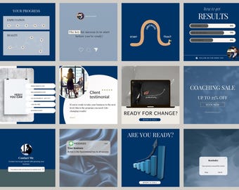 Business Coaching Instagram Templates | Elegant Navy Blue Canva Posts (Physical Product)
