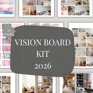 Kit Quadro de Visão 2026 Imprimível Pacote Quadro de Visão Imprimível Afirmações Fotos Elementos Planejador Quadro de Visão Canva