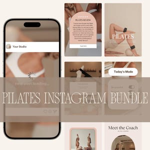 Pilates Instagram Templates for Canva | 50 Post Templates, 30 Stories, Highlight Covers + PDF Guide | Aesthetic Fitness Social Media Bundle
