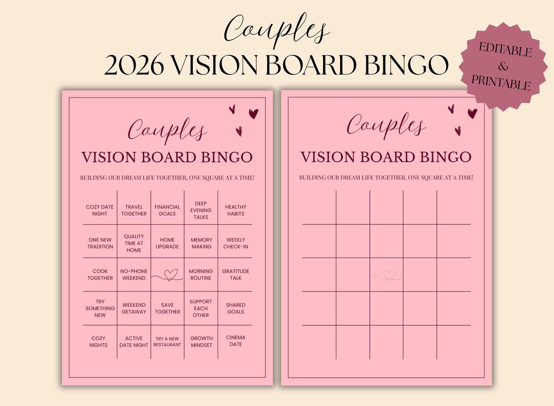 2026 Couples Vision Board Bingo Template Relationship Goals Bingo