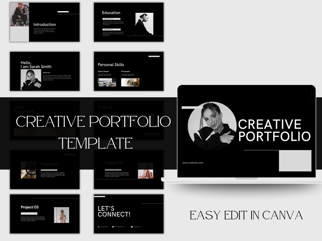 Creative Portfolio Template Classic Black Canva Presentation Virtual ...