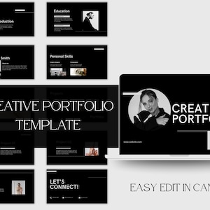 Creative Portfolio Template Classic Black Canva Presentation Virtual Assistant Portfolio Website Template Canva Presentation Content Creator