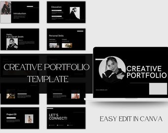 Classic Black Portfolio Template, Minimalist Design (Canva Presentation)