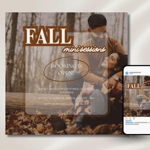 Höstfotograferingsflyer med minifotografering — Canva-mall för fotografer + Instagram-inlägg