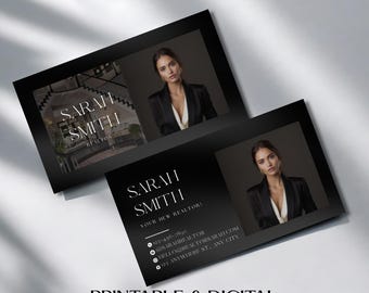 Luxury Real Estate Business Card Template, Realtor Card with Photo, Two-Sided Editable Canva Design