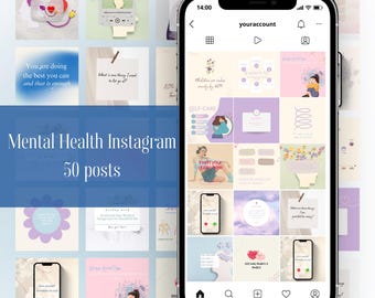 Mental Health Instagram Templates: Self-Care Canva Posts (50 Customizable Designs)