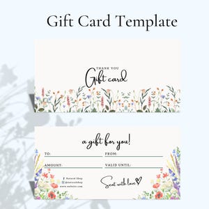 Boho Blumen Dankeskarte Geschenkgutschein - Druckbarer Gutschein DIY Geschenkidee Individuelle Dankeskarte Business Dankeschön Kartenvorlage