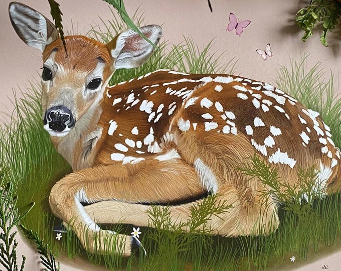 Original Artwork| Little Fawn In The Grass Giclee Print | Wall Art | A5, A4, A3