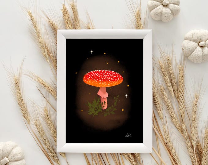 Magic Mushroom Fly Agaric Giclee Print | Dark Fantasy Art | Sizes A5-A3