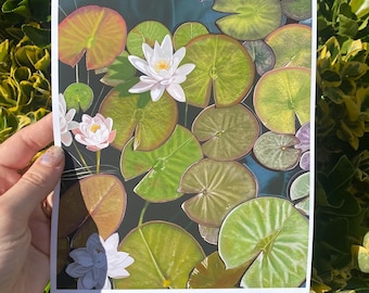 Serenity - Waterlillies | Giclee Print | Home Decor | Sizes A5-A3 | Ready To Frame