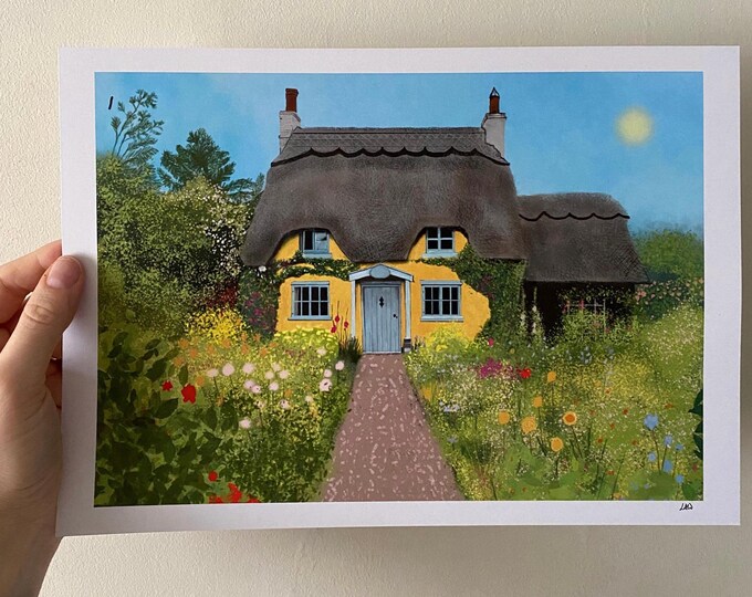 Cottage Sustainable Giclee Illustration Print| Cottagecore | Cotswolds |