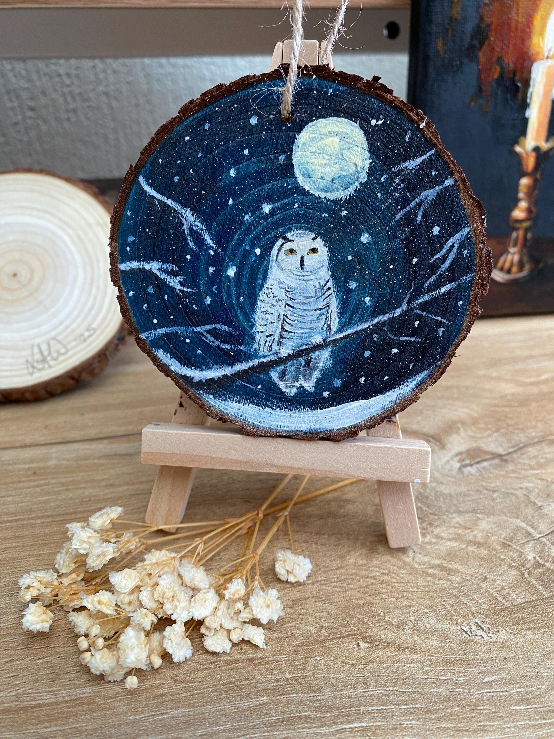 Snowy Owl In The Snow | Unique Hand-Painted Ornament On Wood | Wall Hanging | Christmas Tree Ornamen