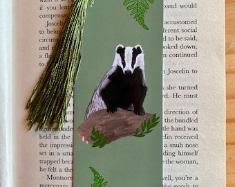 Badger On A Log Glossy Bookmark With Option of a Tassel