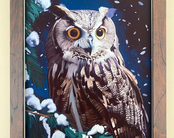Eagle Owl In The Snow | Giclee Fine Art Print | Sustainable | Sizes A5-A3