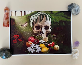 The Offering | Skull, Fruit and Flowers | Giclee Print | Pagan Rituals | Sizes A5-A3