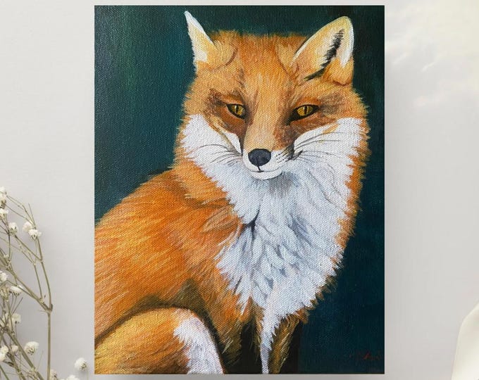 Hand-Painted Fox On Stretched Canvas | Ready To Hang | Fine Art |