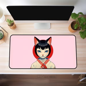 Cat Girl Desk Mat, Japanese Aesthetic Mouse Pad, Table Protector, Work From Home Essentials, Office Desk Blotter, Stylish Desk Accessories