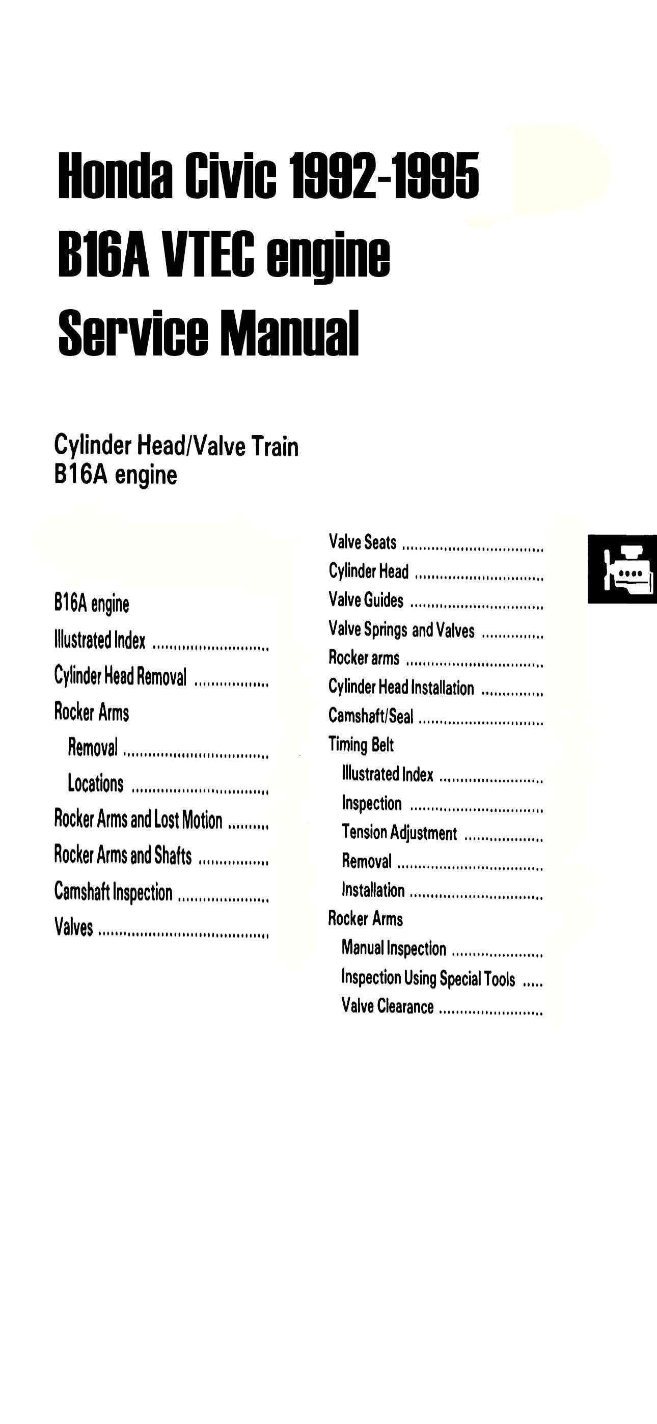 Honda B16A VTEC Engine Service Manual, 9:16 WIDESCREEN PDF