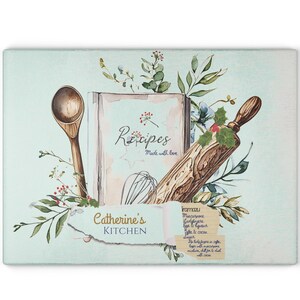 Glass cutting board, recipe cutting board, custom cutting board, chopping board, realtor closing gift, tempered glass cutting bread board