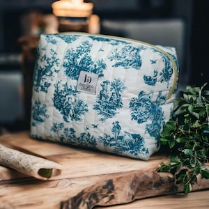 Trousse de toilette vintage bleu / rouge