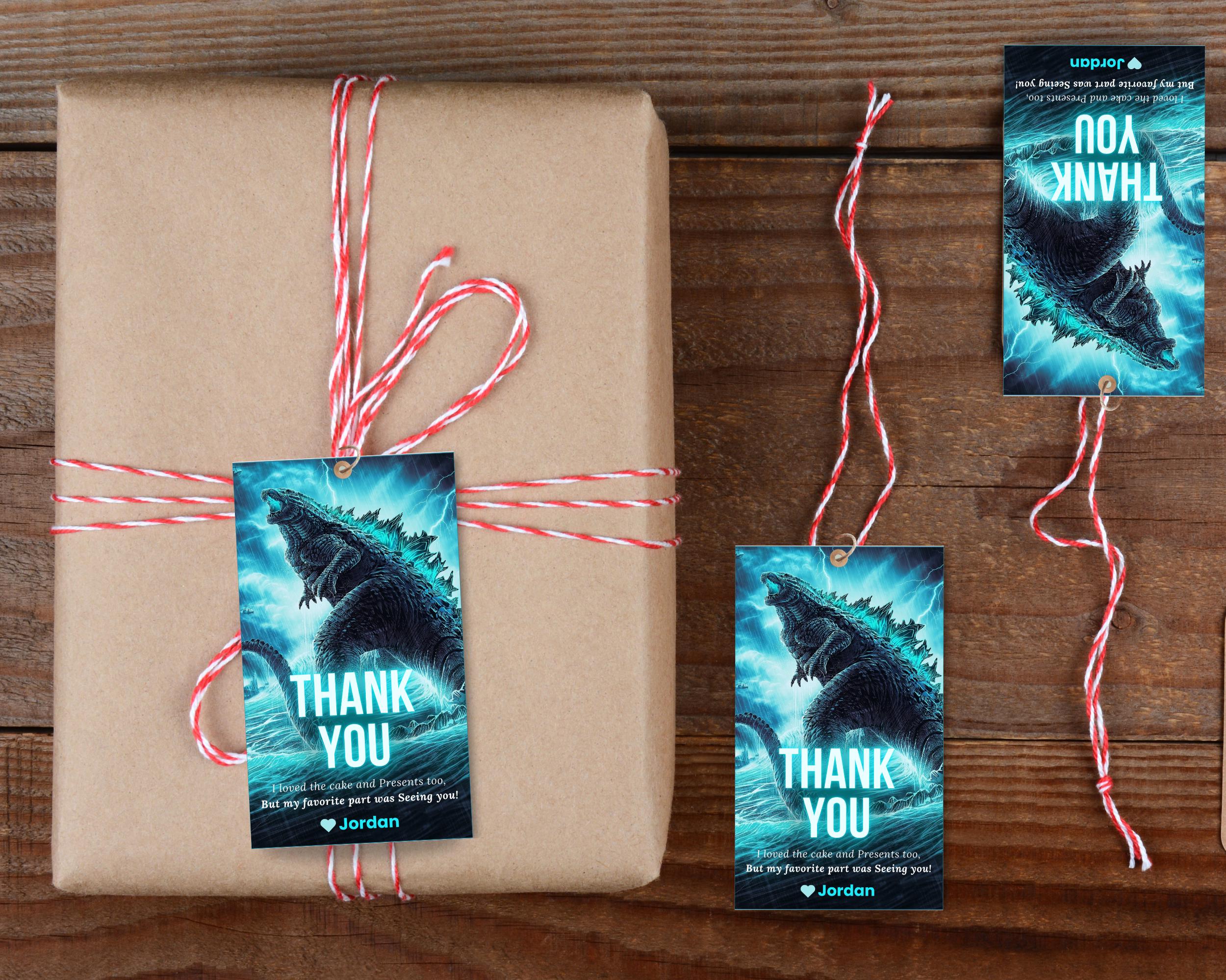 Godzilla Thank You Tag Godzilla Party Tag Godzilla Birthday Thank You ...