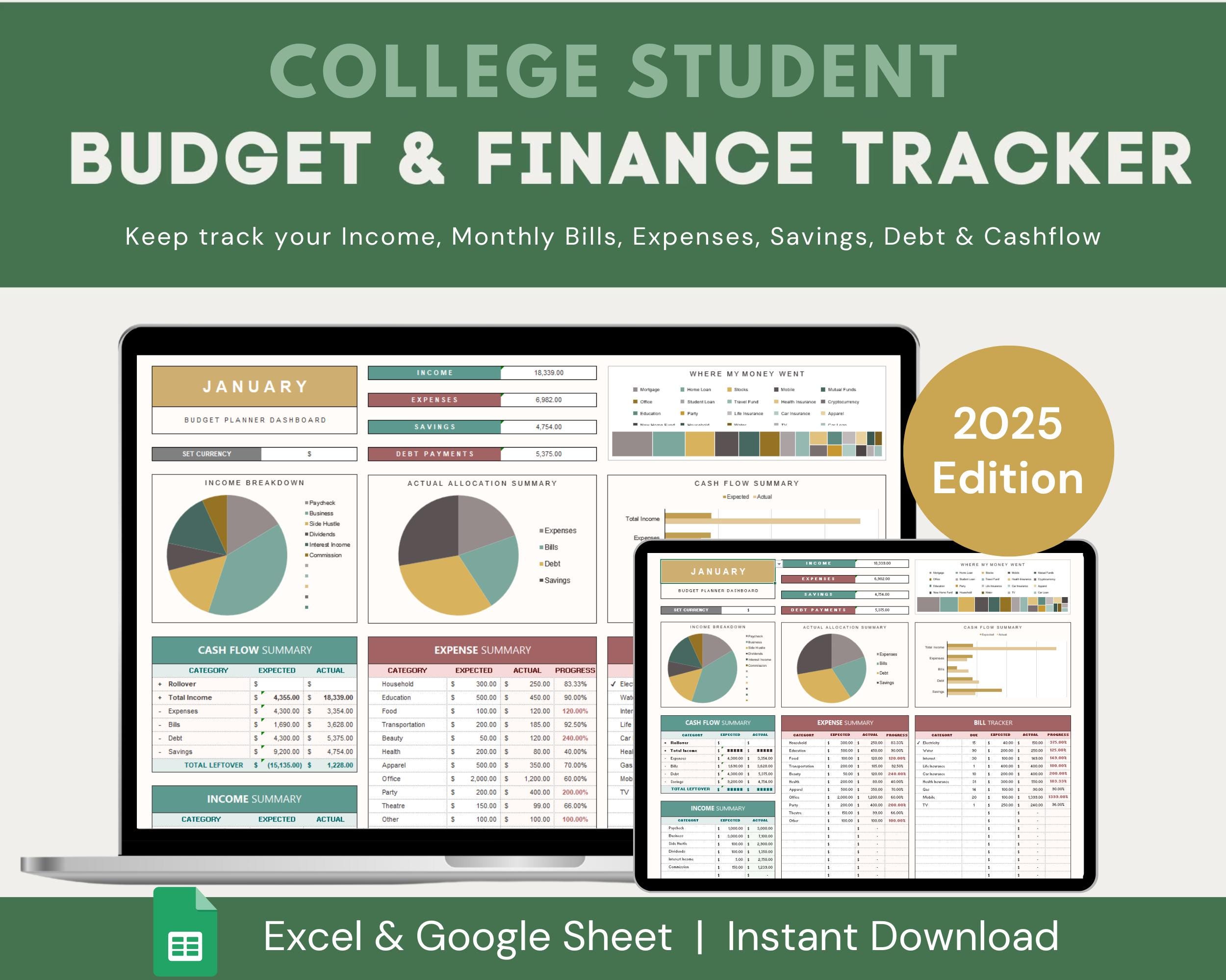 Student Monthly Budget Spreadsheet for College Students Monthly Budget