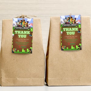Jeu de pixels Merci étiquettes imprimable Gamer Party Favor Tags Jeu vidéo modifiables anniversaire étiquettes film bloc thème carte de remerciement pour les enfants