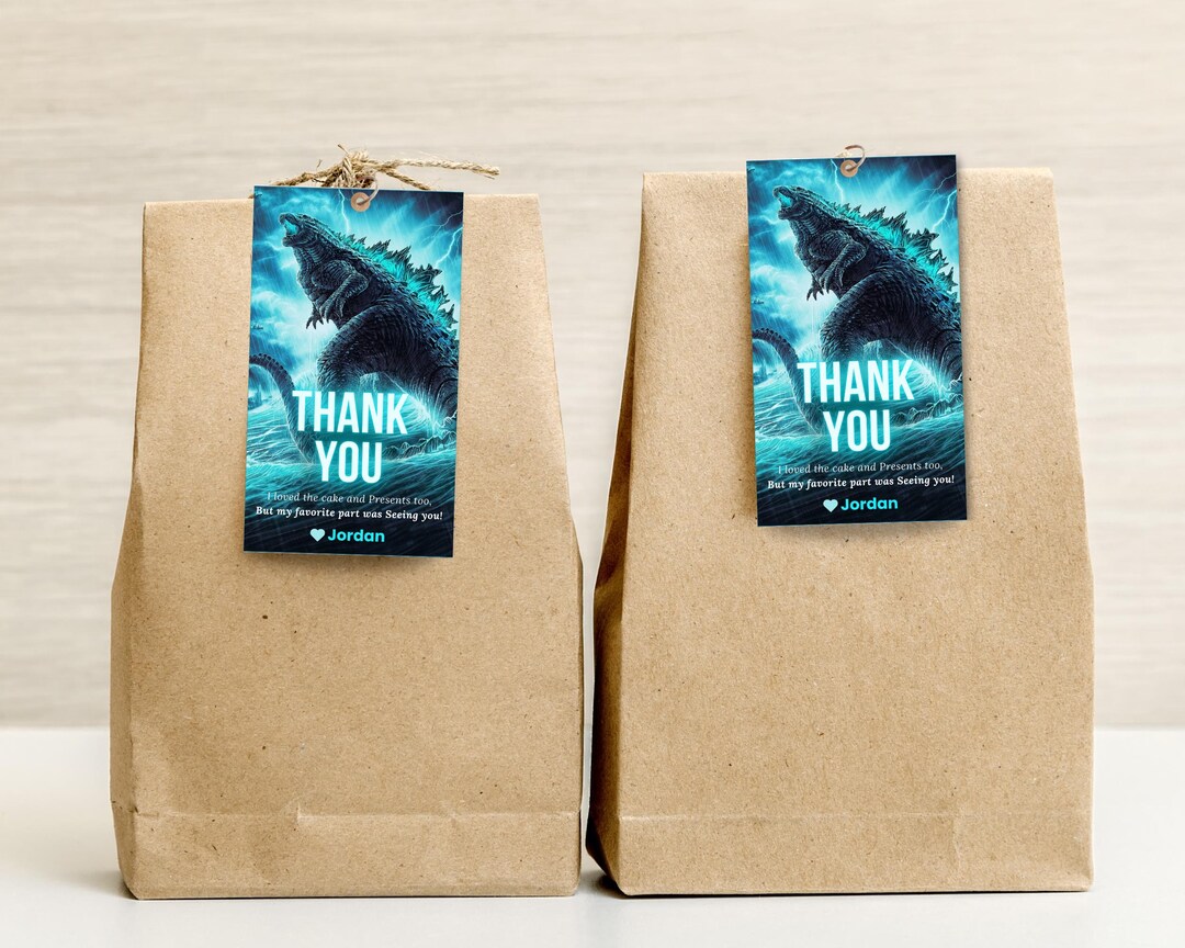 Godzilla Thank You Tag Godzilla Party Tag Godzilla Birthday Thank You ...