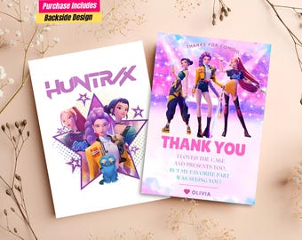 Kpop Demon Hunters Birthday Thank you card K-pop Party label BTS Themed thank you card Demon Hunter Party gift Kpop Anime KPop Warrior card