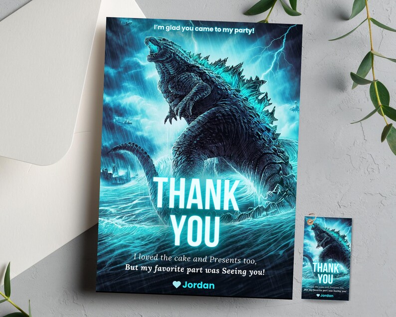 Godzilla Thank You Tag Godzilla Party Tag Godzilla Birthday Thank You ...