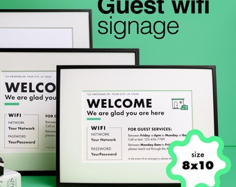 Airbnb | Vrbo | Placa de boas-vindas do anfitrião | Placa de Wi-Fi | Modelo digital | Aluguel de curta duração | sinalização de aluguel de férias | Canva | Placa de boas-vindas | 8x10