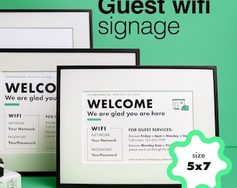 Airbnb | Vrbo | Placa de boas-vindas do anfitrião | Placa de Wi-Fi | Modelo digital | Aluguel de curta duração | sinalização de aluguel de férias | Canva | Placa de boas-vindas | 5x7