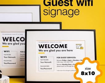 Airbnb | Vrbo | Placa de boas-vindas do anfitrião | Placa de Wi-Fi | Modelo digital | Aluguel de curta duração | sinalização de aluguel de férias | Canva | Placa de boas-vindas | 8x10