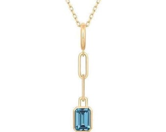 Diamond Topaz 14K Yellow Gold Pendant Necklace | Gift for Her | Birthday Luxury Jewelry