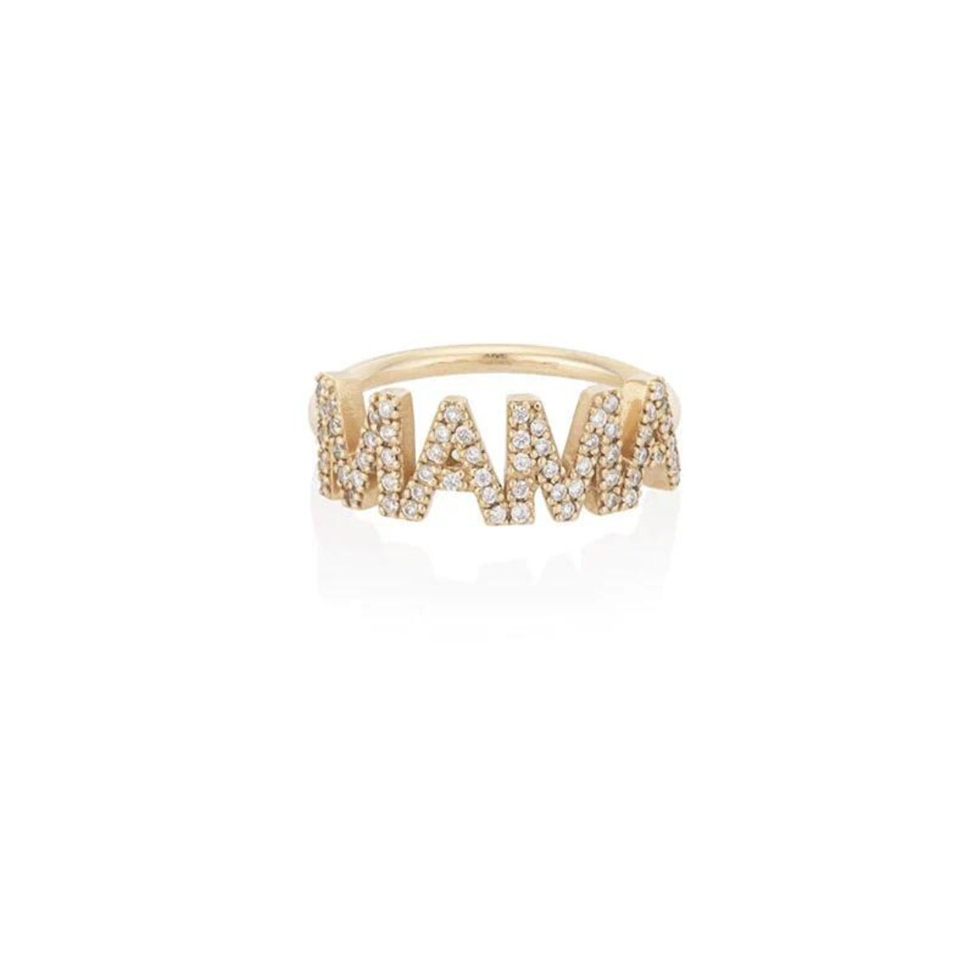 Diamond Encrusted 14K Yellow Gold MAMA Ring | Gift for Her | Fine