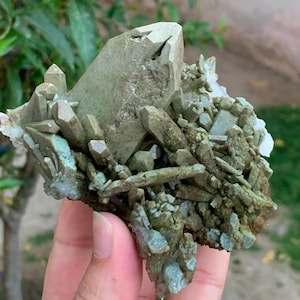 Green Chlorine Quartz with Brookite | 300g Healing Crystal Specimen | Afghan Mineral | High Vibration Stone | Rare Crystal Collector